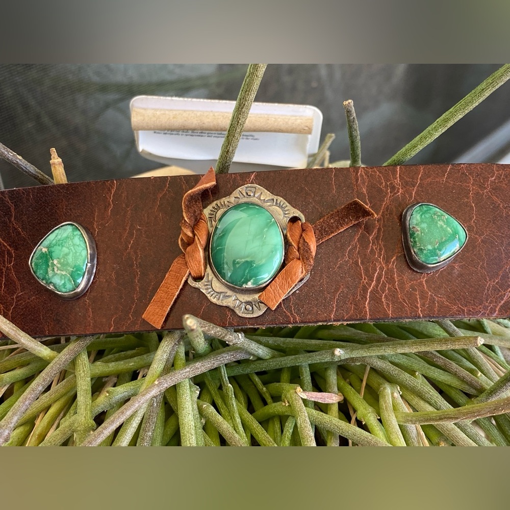 Broken Arrow Variscite Leather Cuff - Picture 8 of 12